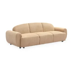 3S. x Home Canapé 3 places convertible dossier et accoudoirs arrondis Oliver Velours côtelé Beige Discount