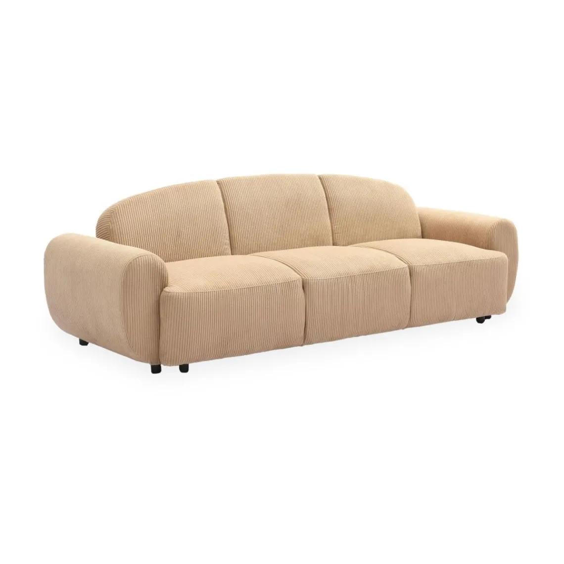 3S. x Home Canapé 3 places convertible dossier et accoudoirs arrondis Oliver Velours côtelé Beige Discount