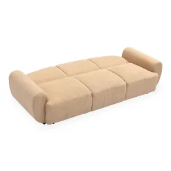 3S. x Home Canapé 3 places convertible dossier et accoudoirs arrondis Oliver Velours côtelé Beige Discount