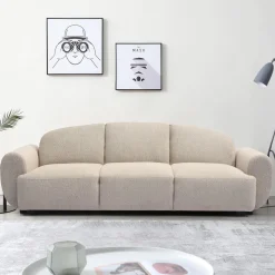 3S. x Home Canapé 3 places convertible dossier et accoudoirs arrondis Oliver Tissu texturé Beige Sale