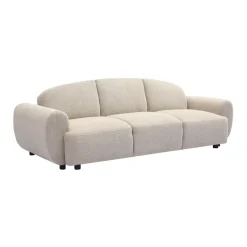 3S. x Home Canapé 3 places convertible dossier et accoudoirs arrondis Oliver Tissu texturé Beige Sale