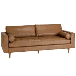 Macabane Canapé 3 places cuir couleur caramel assise capitonnée PIERRE Best