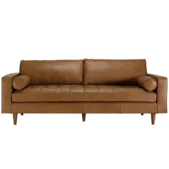 Macabane Canapé 3 places cuir couleur caramel assise capitonnée PIERRE Best