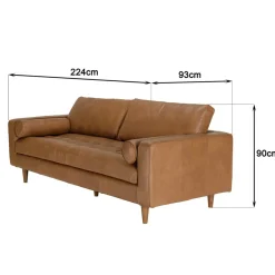 Macabane Canapé 3 places cuir couleur caramel assise capitonnée PIERRE Best