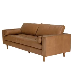 Macabane Canapé 3 places cuir couleur caramel assise capitonnée PIERRE Best
