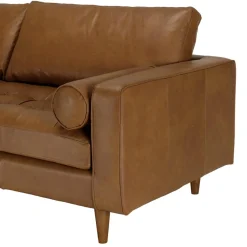Macabane Canapé 3 places cuir couleur caramel assise capitonnée PIERRE Best