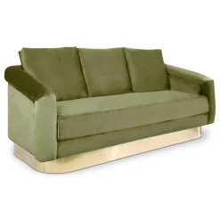 3S. x Home Canapé 3 Places KENPARK Velours Kaki Discount