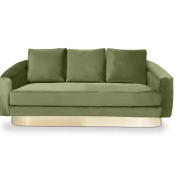 3S. x Home Canapé 3 Places KENPARK Velours Kaki Discount