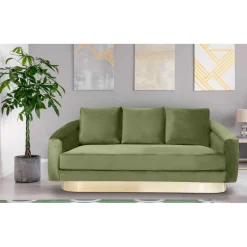 3S. x Home Canapé 3 Places KENPARK Velours Kaki Discount