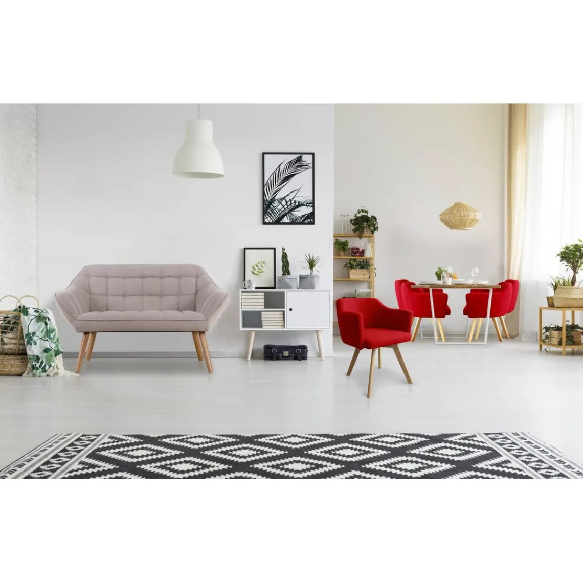 3S. x Home Canapé 2 places Scandinave Zentao Tissu Beige Discount