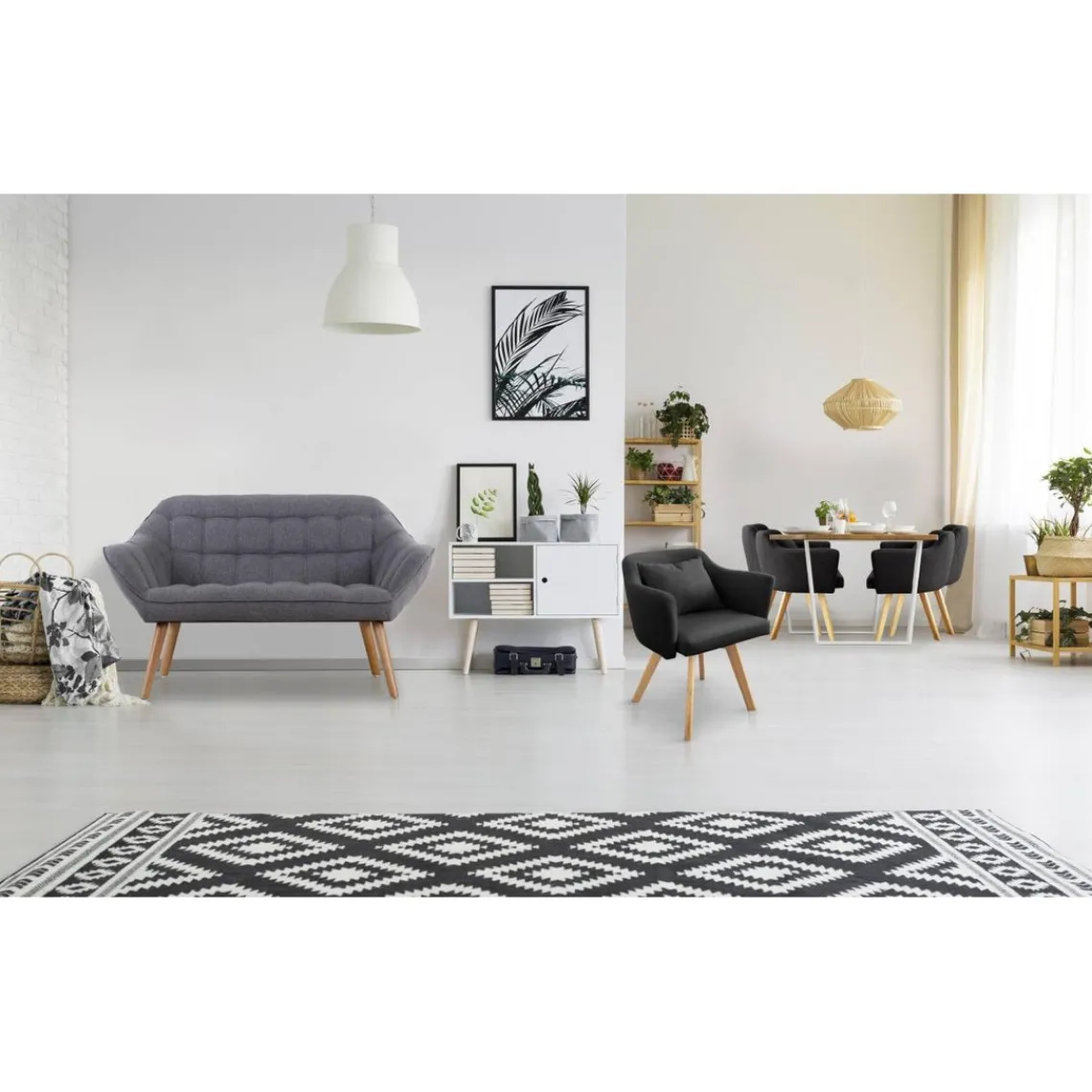 3S. x Home Canapé 2 places Scandinave Zentao Tissu Gris Clair