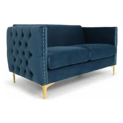 3S. x Home Canapé 2 places Velours MURRAY Bleu Sale