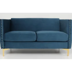 3S. x Home Canapé 2 places Velours MURRAY Bleu Sale