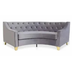 3S. x Home Canapé 3 Places Velours Gris Et Pieds Or Best