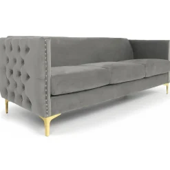 3S. x Home Canapé 3 places Velours MURRAY Gris Sale