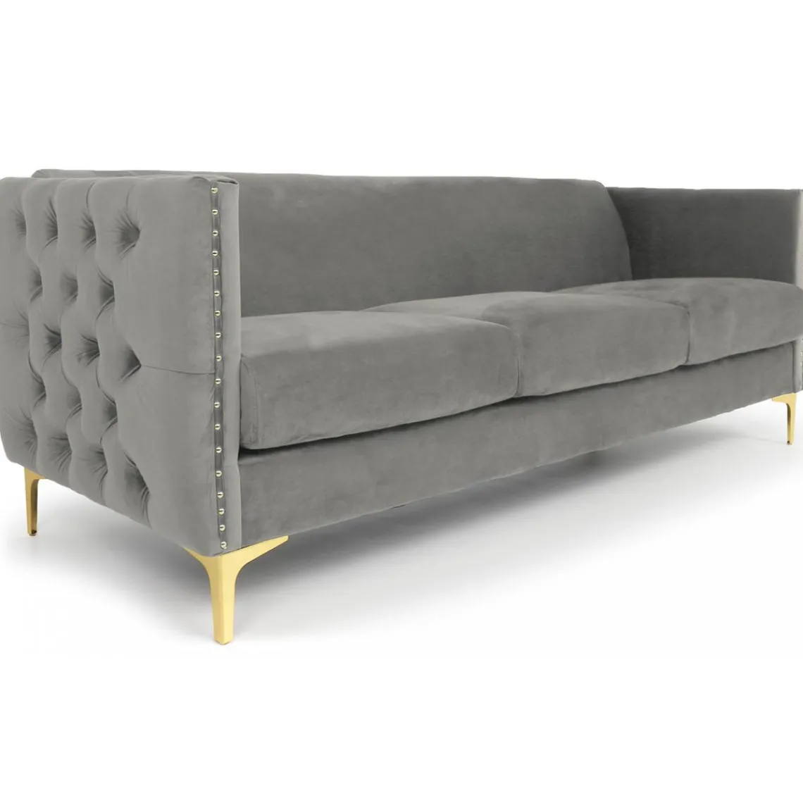 3S. x Home Canapé 3 places Velours MURRAY Gris Sale