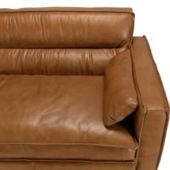 Macabane Canapé 3 places vintage en cuir marron camel, pieds en bois GASTON New