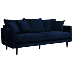 3S. x Home Canapé Candice 3 places bleu foncé en velours Outlet