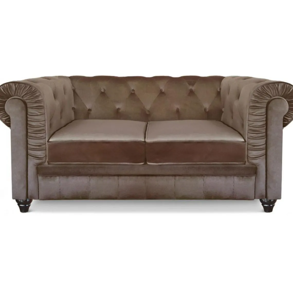 3S. x Home Canapé chesterfield velours capitonné taupe 2 places Outlet
