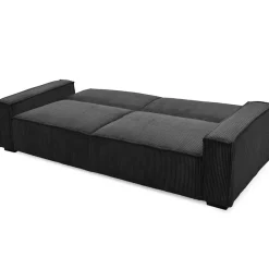 3S. x Home Canapé clic-clac 3 places Roger Velours côtelé Noir Outlet