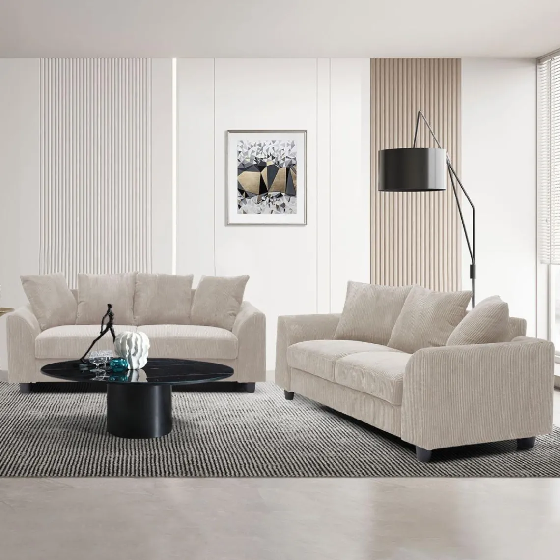 3S. x Home Canapé contemporain 2 places Mozart Velours côtelé Beige Online