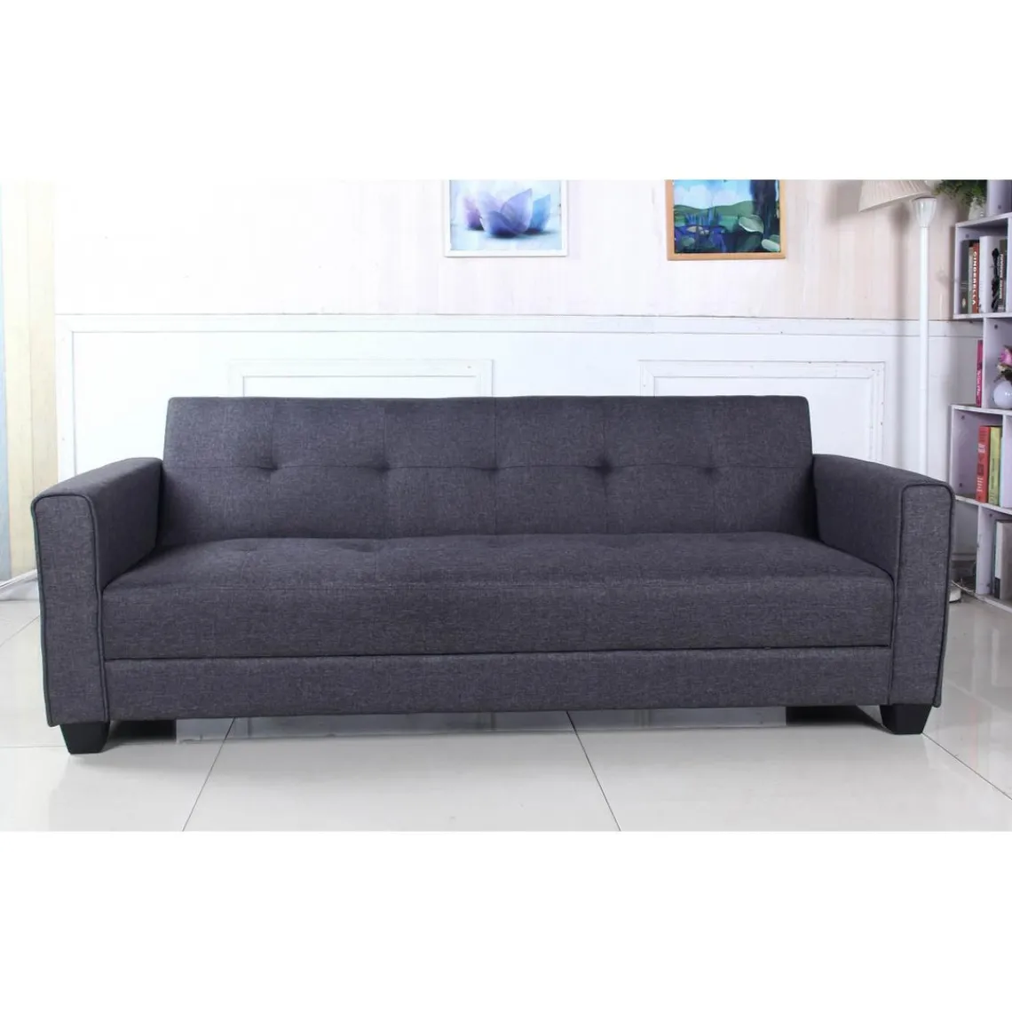 3S. x Home Canapé convertible 3 places CLAYTON Tissu foncé Gris Discount