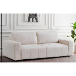 3S. x Home Canapé convertible 3 places Cloudy Tissu bouclette Crème Best