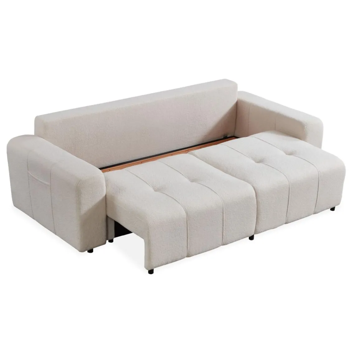 3S. x Home Canapé convertible 3 places Cloudy Tissu bouclette Crème Best