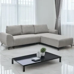 3S. x Home Canapé convertible avec angle à droite Paolo Velours côtelé Gris Online