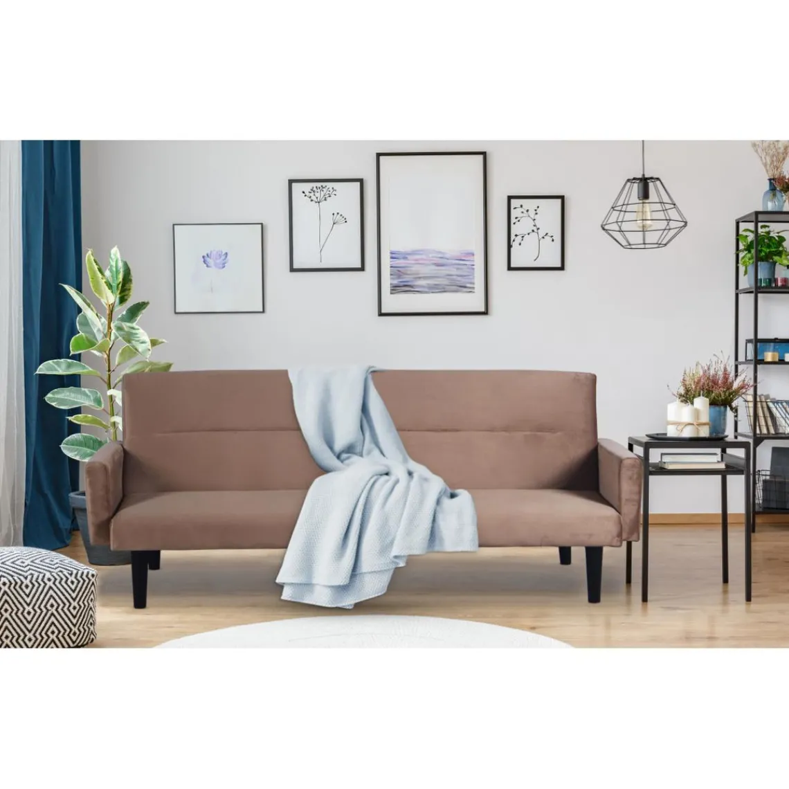 3S. x Home Canapé Convertible Clic-Clac BERTO 3 Places Velours Taupe Gris Clearance