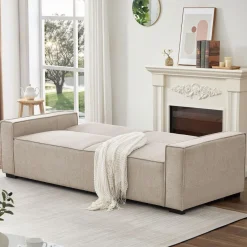 3S. x Home Canapé convertible clic-clac 3 places Pikado Tissu effet lin Taupe clair Hot
