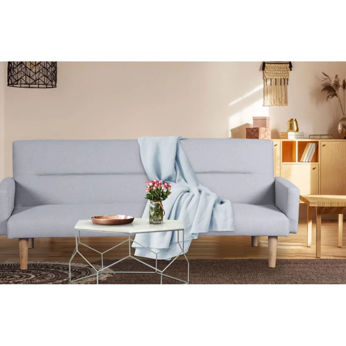 3S. x Home Canapé Convertible Clic-Clac BERTO 3 Places Tissu Clair Gris Clearance
