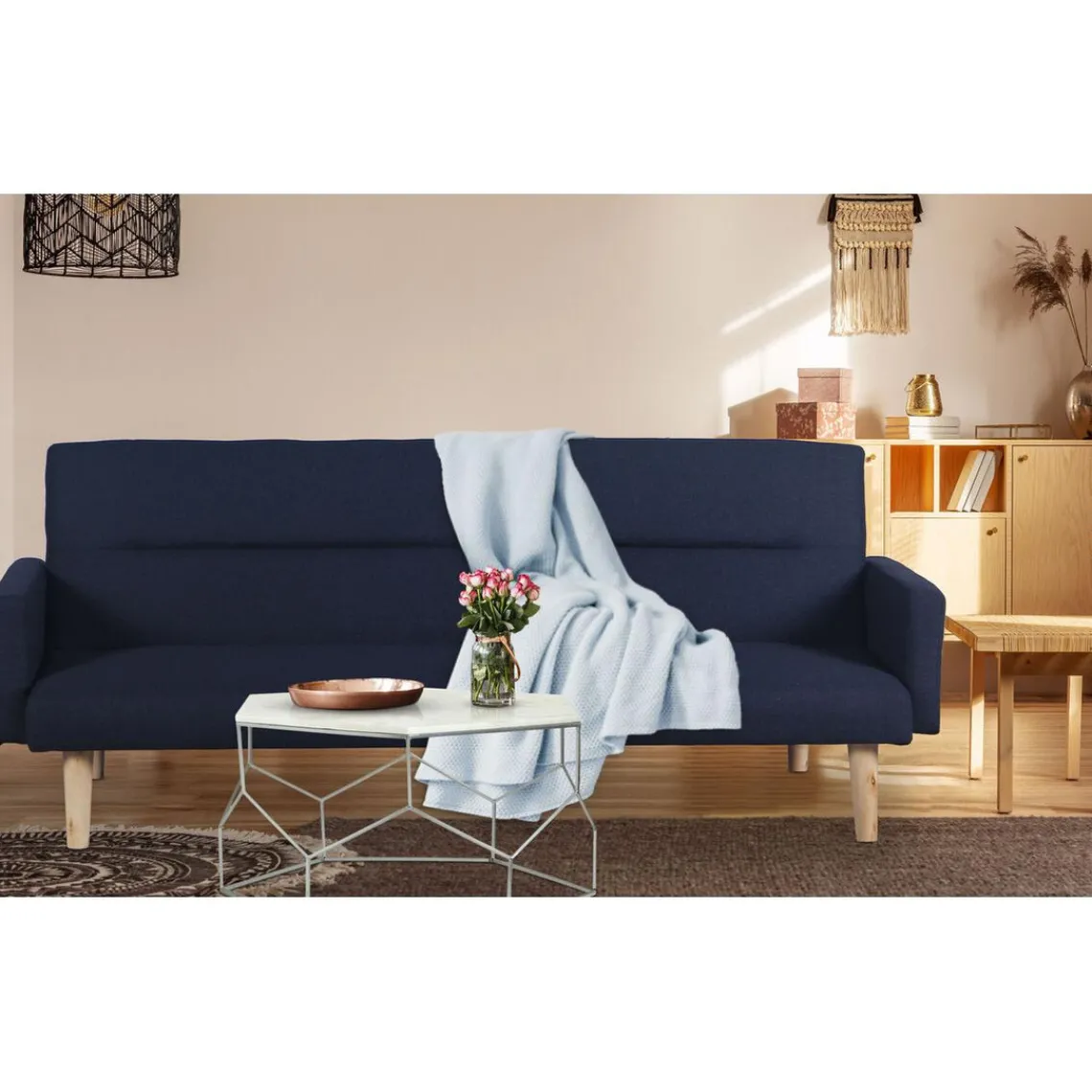 3S. x Home Canapé Convertible Clic-Clac BERTO 3 Places Tissu Noir Online