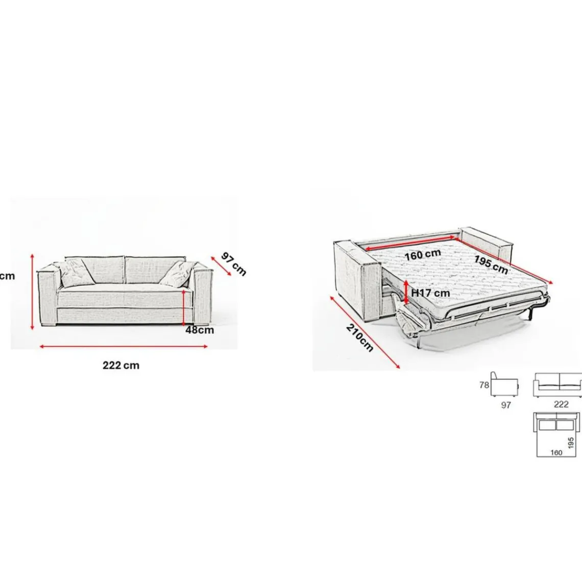 3S. x Home Canapé convertible express 3 places ISABELLA Gris clair Clearance