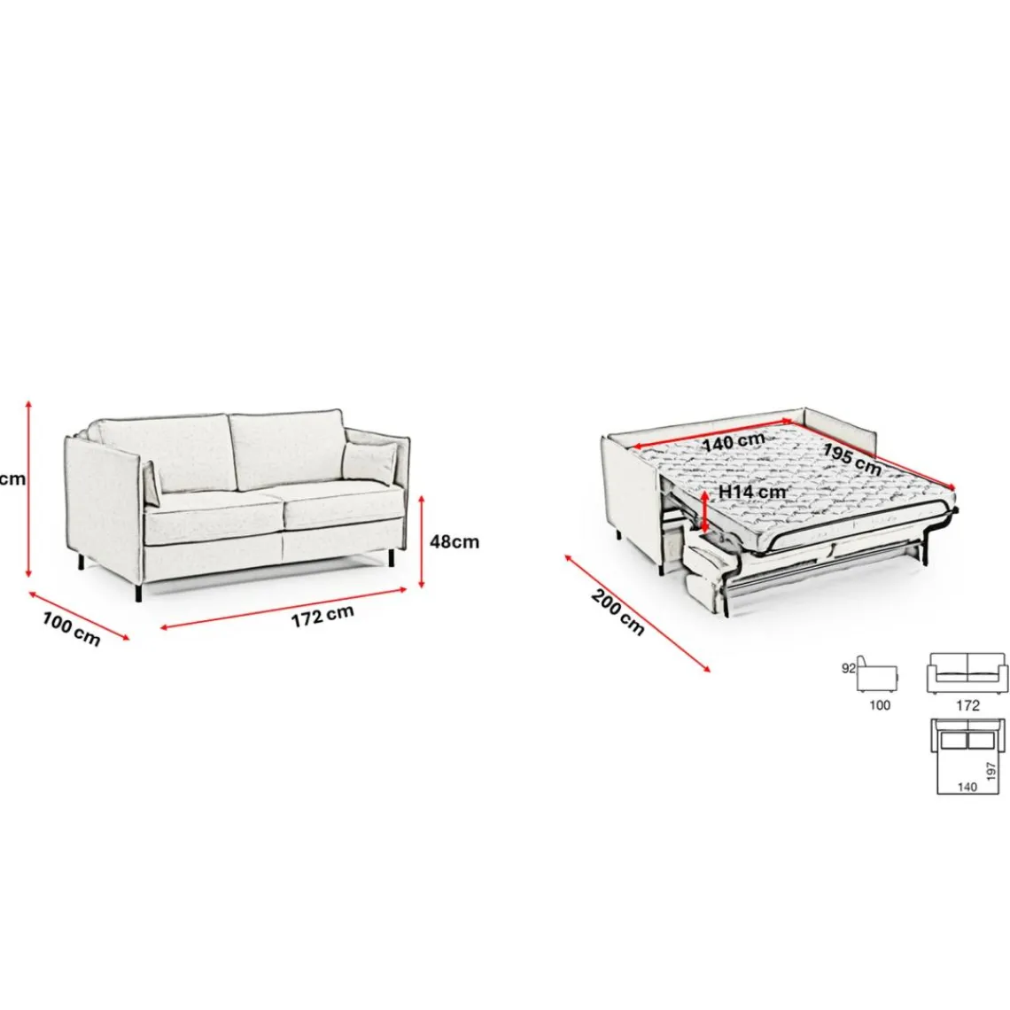 3S. x Home Canapé convertible express 3 places ELISA Gris clair Best