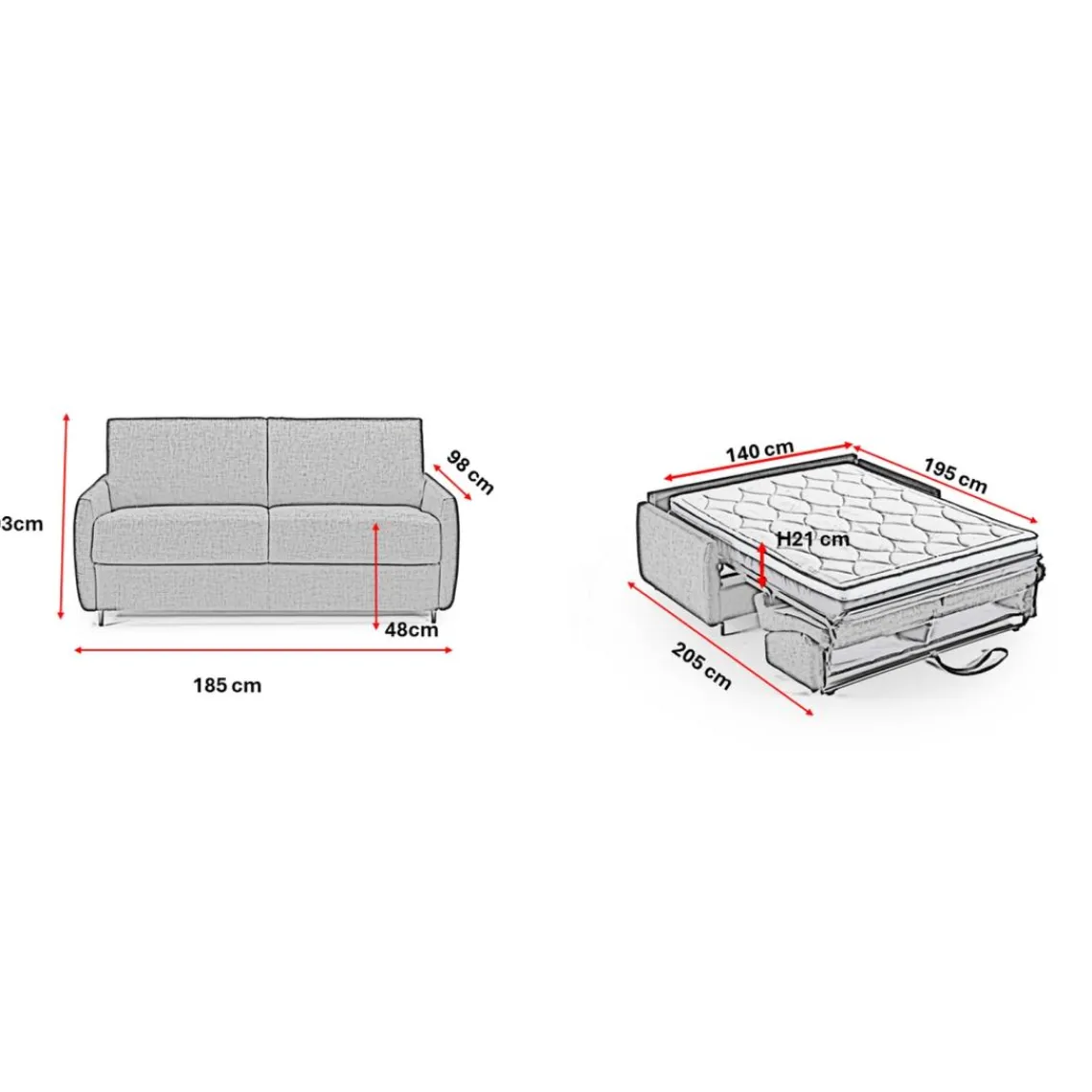 3S. x Home Canapé convertible express 3 places GIULIA Gris