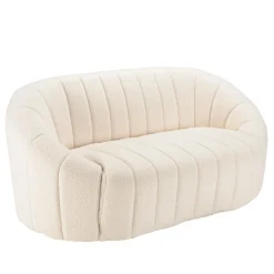 Macabane Canapé coquillage 2 places en tissu bouclette écru LEOPOLD Beige Best