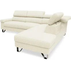 3S. x Home Canapé d'angle à droite avec têtières relevables Quentin Velours côtelé Beige