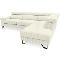 3S. x Home Canapé d'angle à droite avec têtières relevables Quentin Velours côtelé Beige