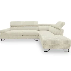 3S. x Home Canapé d'angle à droite avec têtières relevables Quentin Velours côtelé Beige