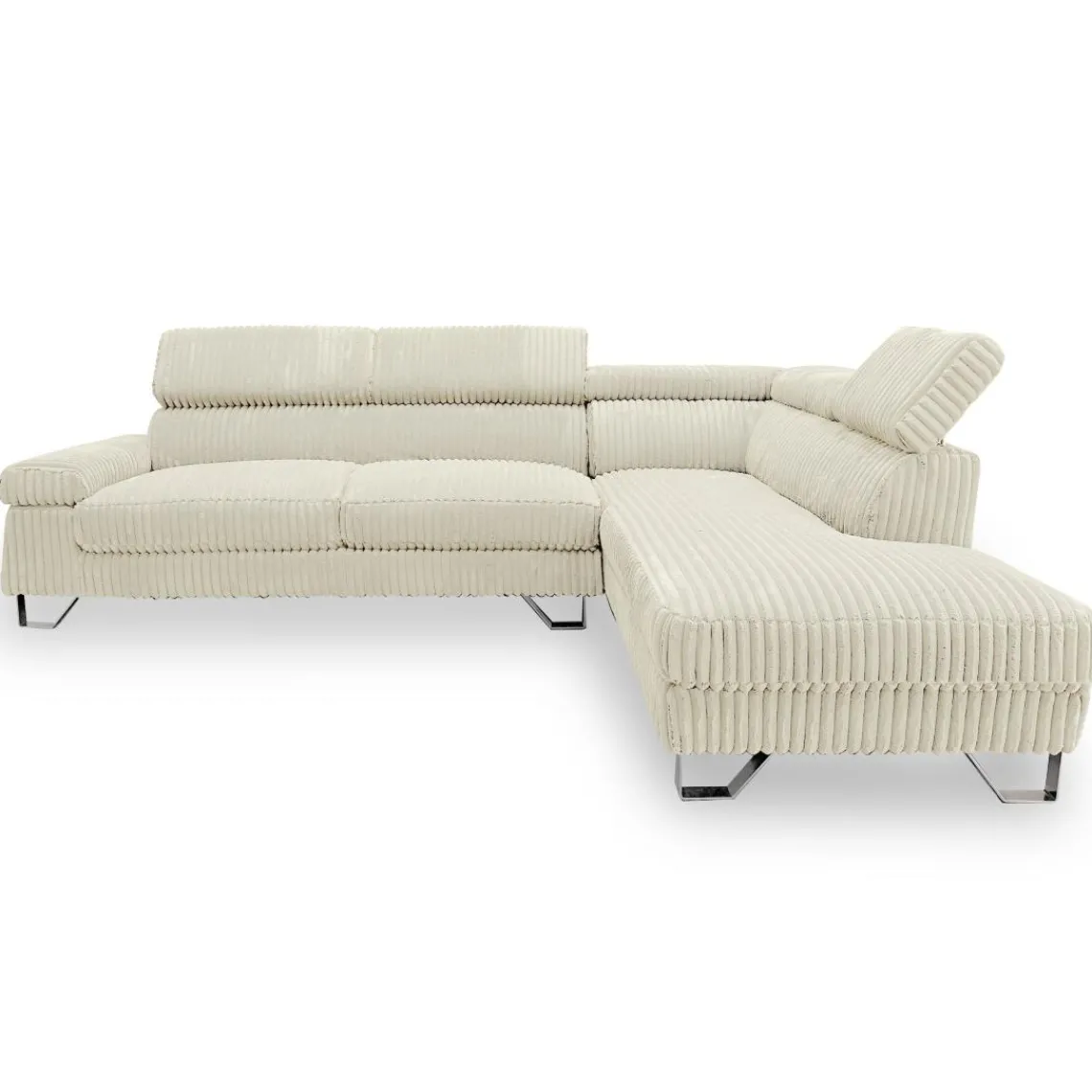 3S. x Home Canapé d'angle à droite avec têtières relevables Quentin Velours côtelé Beige