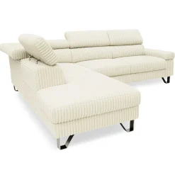 3S. x Home Canapé d'angle à gauche avec têtières relevables Quentin Velours côtelé Beige Discount