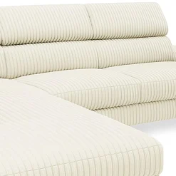 3S. x Home Canapé d'angle à gauche avec têtières relevables Quentin Velours côtelé Beige Discount