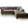 3S. x Home Canapé d'angle Brittish Velours Taupe style Chesterfield Best
