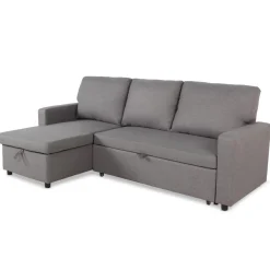 3S. x Home Canapé d'angle convertible BALEARES Tissu Gris clair New