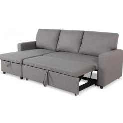 3S. x Home Canapé d'angle convertible BALEARES Tissu Gris clair New