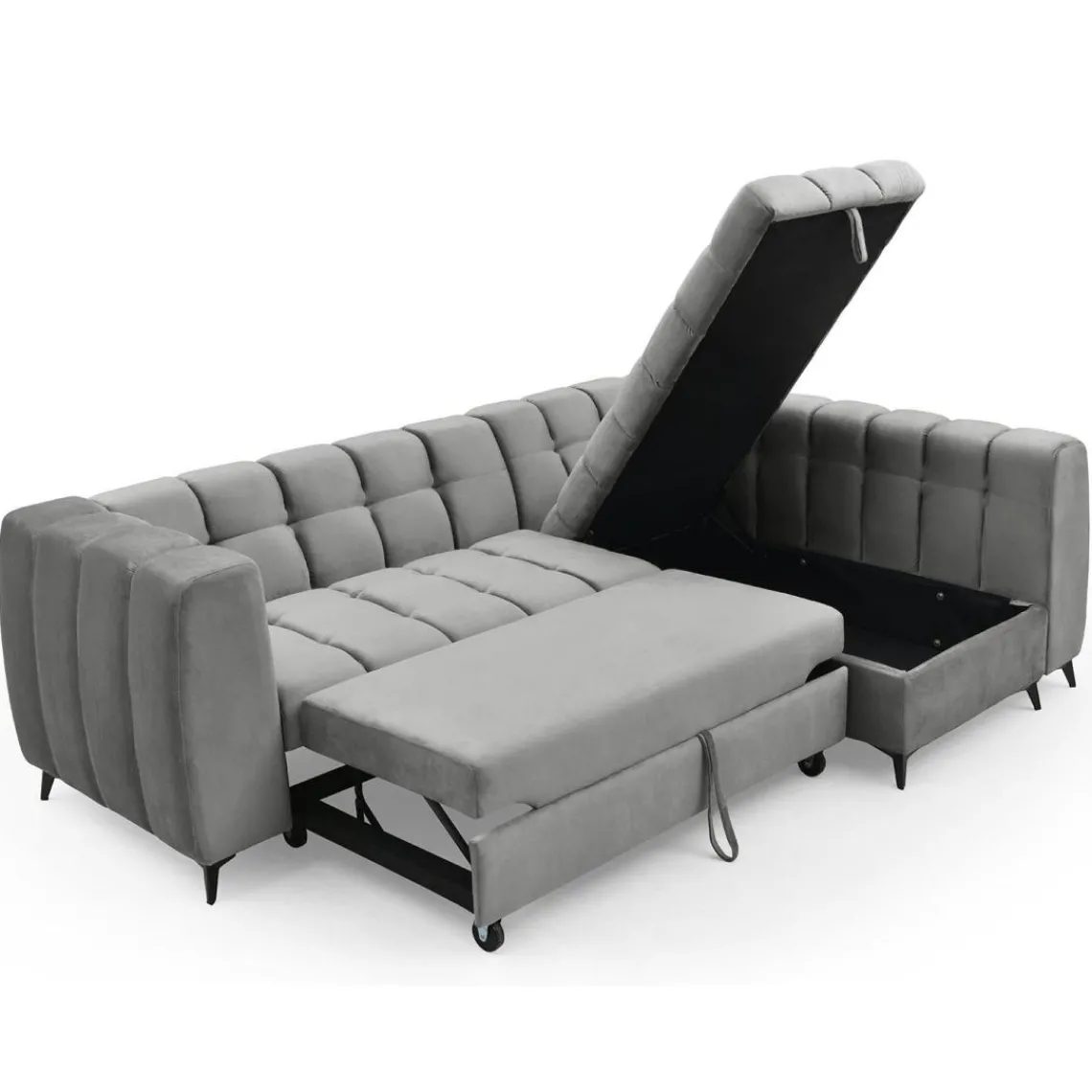 3S. x Home Canapé d'angle convertible Chessy Velours Gris New