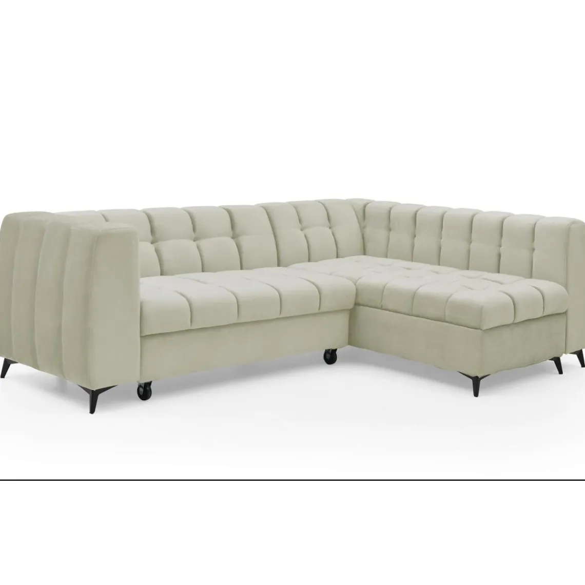 3S. x Home Canapé d'angle convertible Chessy Velours Beige Hot