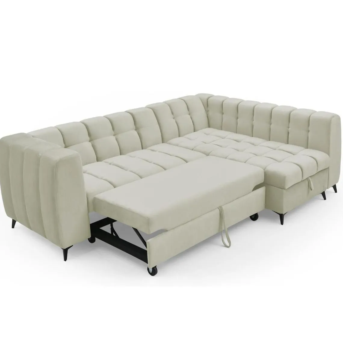 3S. x Home Canapé d'angle convertible Chessy Velours Beige Hot