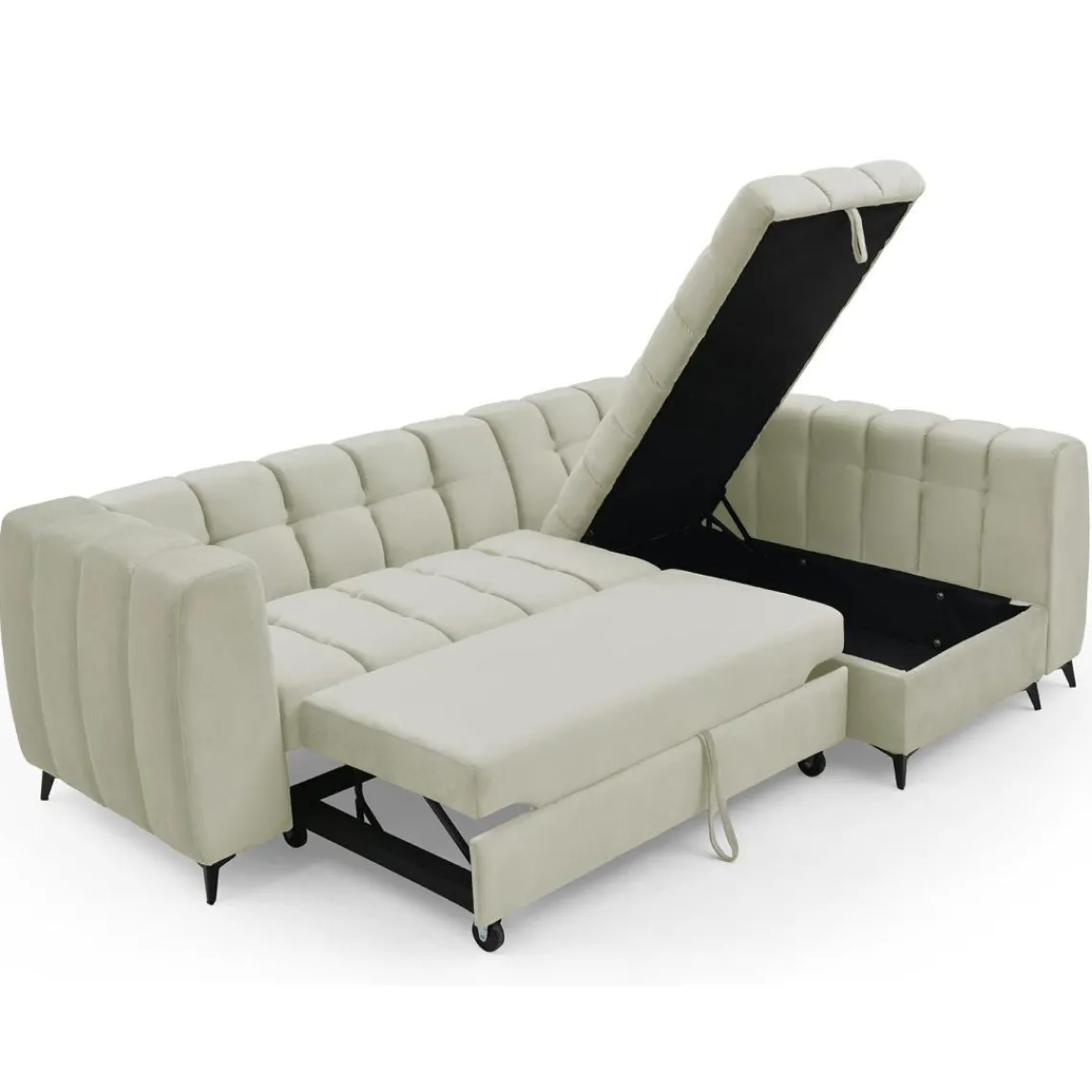 3S. x Home Canapé d'angle convertible Chessy Velours Beige Hot